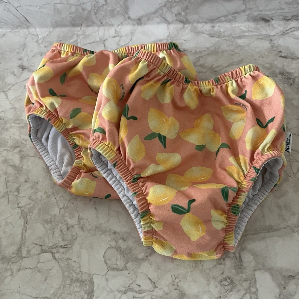 Green Sprouts Swim Diapers 4T Lemon Print Reusable - Set Of 2